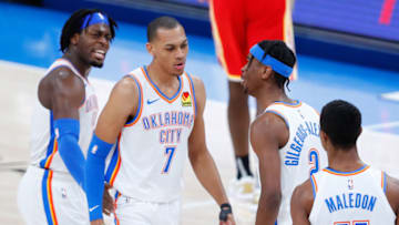 OKC Thunder guard Theo Maledon (11), and forward Luguentz Dort (5) react : Alonzo Adams-USA TODAY Sports