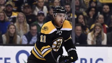Dec 20, 2016; Boston, MA, USA; Boston Bruins right wing Jimmy Hayes (11) skates during the third period against the New York Islanders at TD Garden. Mandatory Credit: Bob DeChiara-USA TODAY Sports