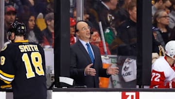 Mar 8, 2015; Boston, MA, USA; NBC hockey analyst Pierre McGuire is seen during the third period of the Boston Bruins 5-3 win over the Detroit Red Wings at TD Garden. Mandatory Credit: Winslow Townson-USA TODAY Sports