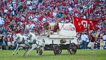 NORMAN, OK - SEPTEMBER 29: The Oklahoma Sooners Sooner Schooner takes to the field after a touchdown against the Baylor Bears at Gaylord Family Oklahoma Memorial Stadium on September 29, 2018 in Norman, Oklahoma. Oklahoma defeated Baylor 66-33. (Photo by Brett Deering/Getty Images) *** Local Caption ***