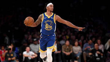LOS ANGELES, CALIFORNIA - OCTOBER 14: Damion Lee #1 of the Golden State Warriors takes the ball up court during a 104-98 Los Angeles Lakers preseason win at Staples Center on October 14, 2019 in Los Angeles, California. (Photo by Harry How/Getty Images)
