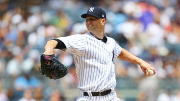 NEW YORK, NY - JULY 29: J.A. Happ #34 of the New York Yankees pitches in the first inning against the Kansas City Royals at Yankee Stadium on July 29, 2018 in the Bronx borough of New York City. (Photo by Mike Stobe/Getty Images)