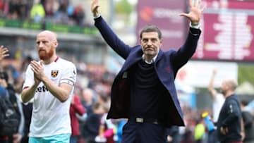BURNLEY, ENGLAND - MAY 21: Slaven Bilic applauds his fans at the end of the Premier League match between Burnley and West Ham United at Turf Moor on May 21, 2017 in Burnley, England. (Photo by Mark Robinson/Getty Images)