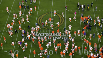 SANTA CLARA, CALIFORNIA - JANUARY 07: The Clemson Tigers celebrate after defeating the Alabama Crimson Tide in the College Football Playoff National Championship at Levi's Stadium on January 07, 2019 in Santa Clara, California. The Clemson Tigers defeated the Alabama Crimson Tide with a score of 44 to 16. (Photo by Ezra Shaw/Getty Images)