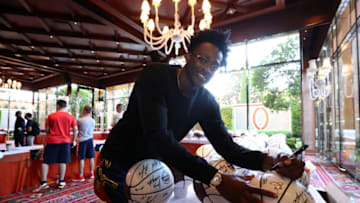 LAS VEGAS, NV - AUGUST 04: De'Aaron Fox signs a basketball during the USAB Training Camp at the Wynn Las Vegas on August 04, 2019 in Las Vegas Nevada. NOTE TO USER: User expressly acknowledges and agrees that, by downloading and/or using this Photograph, user is consenting to the terms and conditions of the Getty Images License Agreement. Mandatory Copyright Notice: Copyright 2019 NBAE (Photo by Nathaniel S. Butler/NBAE via Getty Images)