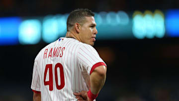 PHILADELPHIA, PA - SEPTEMBER 15: Wilson Ramos #40 of the Philadelphia Phillies in action against the Miami Marlins during a game at Citizens Bank Park on September 15, 2018 in Philadelphia, Pennsylvania. (Photo by Rich Schultz/Getty Images)