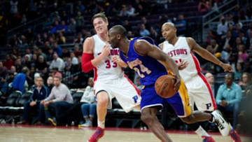 Dec 2, 2014; Auburn Hills, MI, USA; Los Angeles Lakers guard Kobe Bryant (24) during the game against the Detroit Pistons at The Palace of Auburn Hills. Mandatory Credit: Tim Fuller-USA TODAY Sports