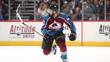 DENVER, CO - OCTOBER 24: Mark Barberio #44 of the Colorado Avalanche skates against the Dallas Stars at the Pepsi Center on October 24, 2017 in Denver, Colorado. The Avalanche defeated the Stars 5-3. (Photo by Michael Martin/NHLI via Getty Images)
