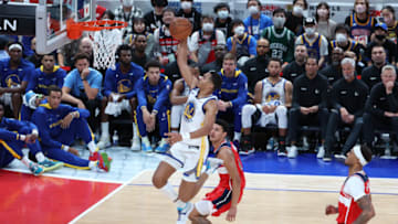 SAITAMA, JAPAN - OCTOBER 02: Jordan Poole #3 of the Golden State Warriors drives to the basket during the Washington Wizards v Golden State Warriors - NBA Japan Games at Saitama Super Arena on October 02, 2022 in Saitama, Japan. NOTE TO USER: User expressly acknowledges and agrees that, by downloading and or using this Photograph, user is consenting to the terms and conditions of the Getty Images License Agreement. (Photo by Takashi Aoyama/Getty Images)