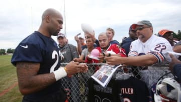 Jul 26, 2013; Bourbonnais, IL, USA; Chicago Bears running back Matt Forte signs autographs during training camp at Olivet Nazarene University. Mandatory Credit: Jerry Lai-USA TODAY Sports