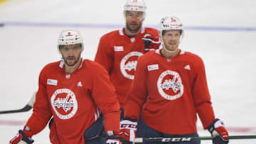 Alex Ovechkin, Lars Eller, Ilya Kovalchuk, Washington Capitals (Photo by Patrick Smith/Getty Images)