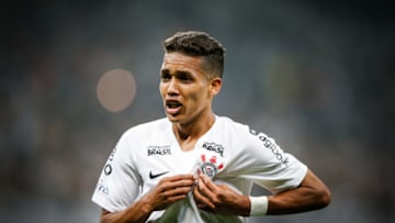 SAO PAULO, BRAZIL - SEPTEMBER 01: Pedrinho #38 of Corinthians celebrates his team's first goal during the match against Atletico MG for the Brasileirao Series A 2018 at Arena Corinthians Stadium on September 01, 2018 in Sao Paulo, Brazil. (Photo by Alexandre Schneider/Getty Images)