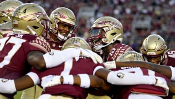 Oct 15, 2022; Tallahassee, Florida, USA; Florida State Seminoles defensive back Jammie Robinson (10) with teammates before a game against the Clemson Tigers at Doak S. Campbell Stadium. Mandatory Credit: Melina Myers-USA TODAY Sports