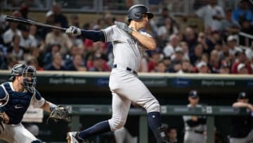 MINNEAPOLIS, MN-SEPTEMBER 10: Greg Bird #33 of the New York Yankees bats against the Minnesota Twins on September 10, 2018 at Target Field in Minneapolis, Minnesota. The Yankees defeated the Twins 7-2. (Photo by Brace Hemmelgarn/Minnesota Twins/Getty Images)