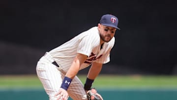 Jun 4, 2016; Minneapolis, MN, USA; Minnesota Twins third baseman Trevor Plouffe (24) in the second inning against the Tampa Bay Rays at Target Field. Mandatory Credit: Brad Rempel-USA TODAY Sports