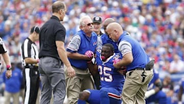 Oct 16, 2016; Orchard Park, NY, USA; Buffalo Bills running back LeSean McCoy (25) is helped to his feet after being injured during the first half against the San Francisco 49ers at New Era Field. Mandatory Credit: Kevin Hoffman-USA TODAY Sports