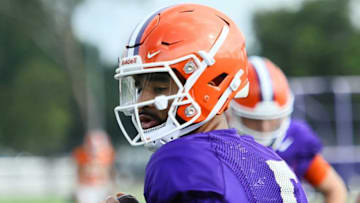The Clemson Tigers held football practice at the school's football practice fields in Clemson on Friday, August 12, 2022. Clemson quarterback D.J. Uiagalelei (5) on the field.Clemson Football Photos From Aug 12 Practice Before Sept 5 Opener
