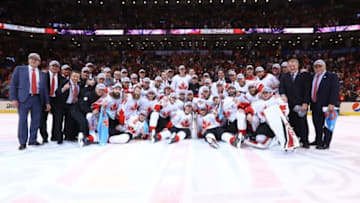 Sep 29, 2016; Toronto, Ontario, Canada; Team Canada players pose for a team photo after defeating Team Europe in game two of the World Cup of Hockey final at Air Canada Centre. Mandatory Credit: Bruce Bennett/Pool Photo via USA TODAY Sports