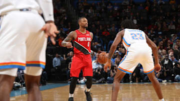 OKC Thunder: Damian Lillard #0 of the Portland Trail Blazers handles the ball (Photo by Zach Beeker/NBAE via Getty Images)