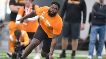 Tennessee defensive lineman Matthew Butler drills at Tennessee Football Pro Day at Anderson Training Facility in Knoxville, Tenn. on Wednesday, March 30, 2022.Kns Ut Nfl Draft