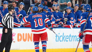 NEW YORK, NY - FEBRUARY 09: Artemi Panarin #10 of the New York Rangers reacts after scoring a goal in the third period against the Los Angeles Kings at Madison Square Garden on February 9, 2020 in New York City. (Photo by Jared Silber/NHLI via Getty Images)