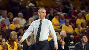 Feb 12, 2016; Tempe, AZ, USA; Arizona State Sun Devils head coach Bobby Hurley looks on against the Southern California Trojans during the first half at Wells-Fargo Arena. Mandatory Credit: Joe Camporeale-USA TODAY Sports