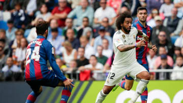 MADRID, SPAIN - OCTOBER 20: Jose Campana of Levante UD, Marcelo of Real Madrid during the La Liga Santander match between Real Madrid v Levante at the Santiago Bernabeu on October 20, 2018 in Madrid Spain (Photo by David S. Bustamante/Soccrates /Getty Images)