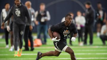 Auburn football wide receiver Shedrick Jackson (11) catches a pass during Auburn Tigers Pro Day at Woltosz Football Performance Center in Auburn, Ala., on Tuesday, March 21, 2023.