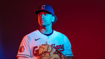 GOODYEAR, ARIZONA - FEBRUARY 23: Bo Naylor #23 of the Cleveland Guardians poses for a photo during media day at Goodyear Ballpark on February 23, 2023 in Goodyear, Arizona. (Photo by Carmen Mandato/Getty Images)