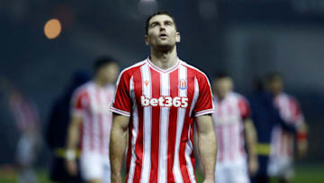 SHEFFIELD, ENGLAND - NOVEMBER 28: Sam Vokes of Stoke City reacts following the Sky Bet Championship match between Sheffield Wednesday and Stoke City at Hillsborough Stadium on November 28, 2020 in Sheffield, England. Sporting stadiums around the UK remain under strict restrictions due to the Coronavirus Pandemic as Government social distancing laws prohibit fans inside venues resulting in games being played behind closed doors. (Photo by George Wood/Getty Images)