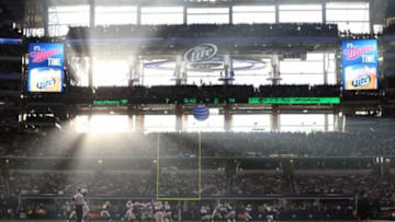 Nov 28, 2013; Arlington, TX, USA; A general view of AT&T Stadium as the sun enters from the west during a NFL football game between the Oakland Raiders and the Dallas Cowboys on Thanksgiving at AT&T Stadium. Mandatory Credit: Matthew Emmons-USA TODAY Sports