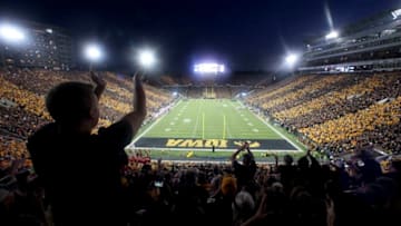 IOWA CITY, IA - SEPTEMBER 10: Fans cheer as the Iowa Hawkeyes face the Iowa State Cyclones on September 10, 2016 at Kinnick Stadium in Iowa City, Iowa. (Photo by Matthew Holst/Getty Images)