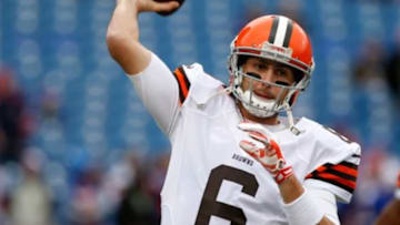 Nov 30, 2014; Orchard Park, NY, USA; Cleveland Browns quarterback Brian Hoyer (6) before the game against the Buffalo Bills at Ralph Wilson Stadium. Mandatory Credit: Kevin Hoffman-USA TODAY Sports
