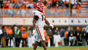 Nakobe Dean of the Georgia Bulldogs walks across Tennessee's field. (Photo by Dylan Buell/Getty Images)
