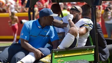 Sep 11, 2016; Kansas City, MO, USA; San Diego Chargers wide receiver Keenan Allen (13) is carted off of the field after an injury during the first half against the Kansas City Chiefs at Arrowhead Stadium. Mandatory Credit: Denny Medley-USA TODAY Sports