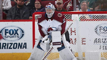 GLENDALE, ARIZONA - DECEMBER 22: Goaltender Pavel Francouz #39 of the Colorado Avalanche in action during the NHL game against the Arizona Coyotes at Gila River Arena on December 22, 2018 in Glendale, Arizona. (Photo by Christian Petersen/Getty Images)