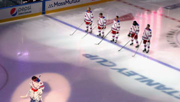 Henrik Lundqvist #30 of the New York Rangers prepares to start in the nets against the Carolina Hurricanes in Game One of the Eastern Conference Qualification Round. (Photo by Andre Ringuette/Getty Images)