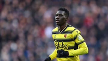 BIRMINGHAM, ENGLAND - FEBRUARY 19: Ismaila Sarr of Watford during the Premier League match between Aston Villa and Watford at Villa Park on February 19, 2022 in Birmingham, United Kingdom. (Photo by James Williamson - AMA/Getty Images)