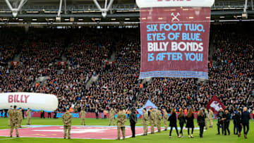 LONDON, ENGLAND - MARCH 02: A Billy Bonds sign is seen above the pitch prior to the Premier League match between West Ham United and Newcastle United at London Stadium on March 02, 2019 in London, United Kingdom. (Photo by Stephen Pond/Getty Images)