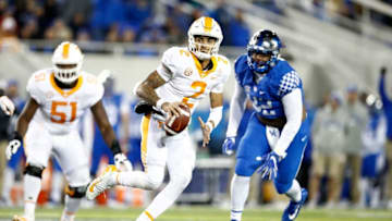 LEXINGTON, KY - OCTOBER 28: Jarrett Guarnanto #2cof the Tennessee Volunteers runs with the ball against the Kentucky Wildcats at Commonwealth Stadium on October 28, 2017 in Lexington, Kentucky. (Photo by Andy Lyons/Getty Images)