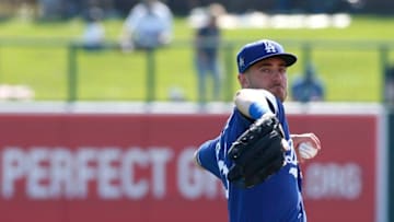 GLENDALE, ARIZONA - FEBRUARY 24: Cody Bellinger #35 of the Los Angeles Dodgers throws to warm up prior to a Cactus League spring training game against the Chicago White Sox at Camelback Ranch on February 24, 2020 in Glendale, Arizona. (Photo by Ralph Freso/Getty Images)