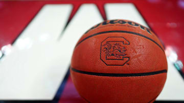 COLUMBIA, SOUTH CAROLINA - DECEMBER 08: A basketball with the South Carolina Gamecocks logo before their game against the Houston Cougars at Colonial Life Arena on December 08, 2019 in Columbia, South Carolina. (Photo by Jacob Kupferman/Getty Images)