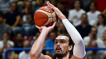 MILAN, ITALY - SEPTEMBER 06: Dario Saric of Croatia in action during the FIBA EuroBasket 2022 group C match between Italy and Croatia at Forum di Assago on September 06, 2022 in Milan, Italy. (Photo by Mattia Ozbot/Getty Images)