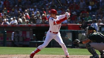 ANAHEIM, CA - SEPTEMBER 30: Shohei Ohhtani #17 of the Los Angeles Angels of Anaheim bats during the first inning of the MLB game against the Oakland Athletics at Angel Stadium on September 30, 2018 in Anaheim, California. The Angels defeatd the Athletics 5-4. (Photo by Victor Decolongon/Getty Images)