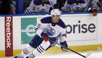 Mar 1, 2016; Buffalo, NY, USA; Edmonton Oilers right wing Nail Yakupov (10) during the second period against the Buffalo Sabres at First Niagara Center. Mandatory Credit: Timothy T. Ludwig-USA TODAY Sports