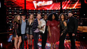 THE VOICE -- "Live Top 10" Episode 1417B -- Pictured: (l-r) Brynn Cartelli, Kaleb Lee, Jackie Foster, Britton Buchanan, Rayshun Lamarr, Kyla Jade, Spensha Baker, Pryor Baird -- (Photo by: Trae Patton/NBC)