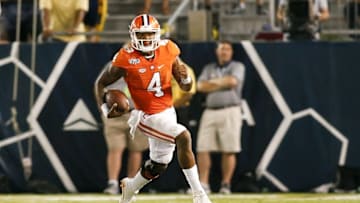 Sep 22, 2016; Atlanta, GA, USA; Clemson Tigers quarterback Deshaun Watson (4) runs the ball against the Georgia Tech Yellow Jackets in the fourth quarter at Bobby Dodd Stadium. Clemson defeated Georgia Tech 26-7. Mandatory Credit: Brett Davis-USA TODAY Sports