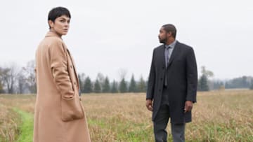 Coroner -- "Bridges" -- Image Number: COR108_1006r.jpg -- Pictured (L-R): Serinda Swan as Dr. Jenny Cooper and Roger Cross as Detective Donovan "Mac" McAvoy -- Photo: © 2020 Muse Entertainment Enterprises, Inc.