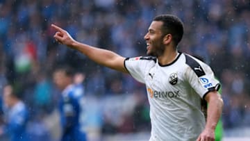 10 March 2019, Saxony-Anhalt, Magdeburg: Soccer: 2nd Bundesliga, 25th matchday, 1st FC Magdeburg - SV Sandhausen in the MDCC-Arena in Magdeburg. Sandhausens Andrew Wooten cheers his goal to 0-1 against 1 FC Magdeburg. Photo: Peter Steffen/dpa - IMPORTANT NOTE: In accordance with the requirements of the DFL Deutsche Fußball Liga or the DFB Deutscher Fußball-Bund, it is prohibited to use or have used photographs taken in the stadium and/or the match in the form of sequence images and/or video-like photo sequences. (Photo by Peter Steffen/picture alliance via Getty Images)