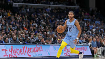 MEMPHIS, TENNESSEE - DECEMBER 07: Ziaire Williams #8 of the Memphis Grizzlies brings the ball up court during the game against the Oklahoma City Thunder at FedExForum on December 07, 2022 in Memphis, Tennessee. NOTE TO USER: User expressly acknowledges and agrees that, by downloading and or using this photograph, User is consenting to the terms and conditions of the Getty Images License Agreement. (Photo by Justin Ford/Getty Images)